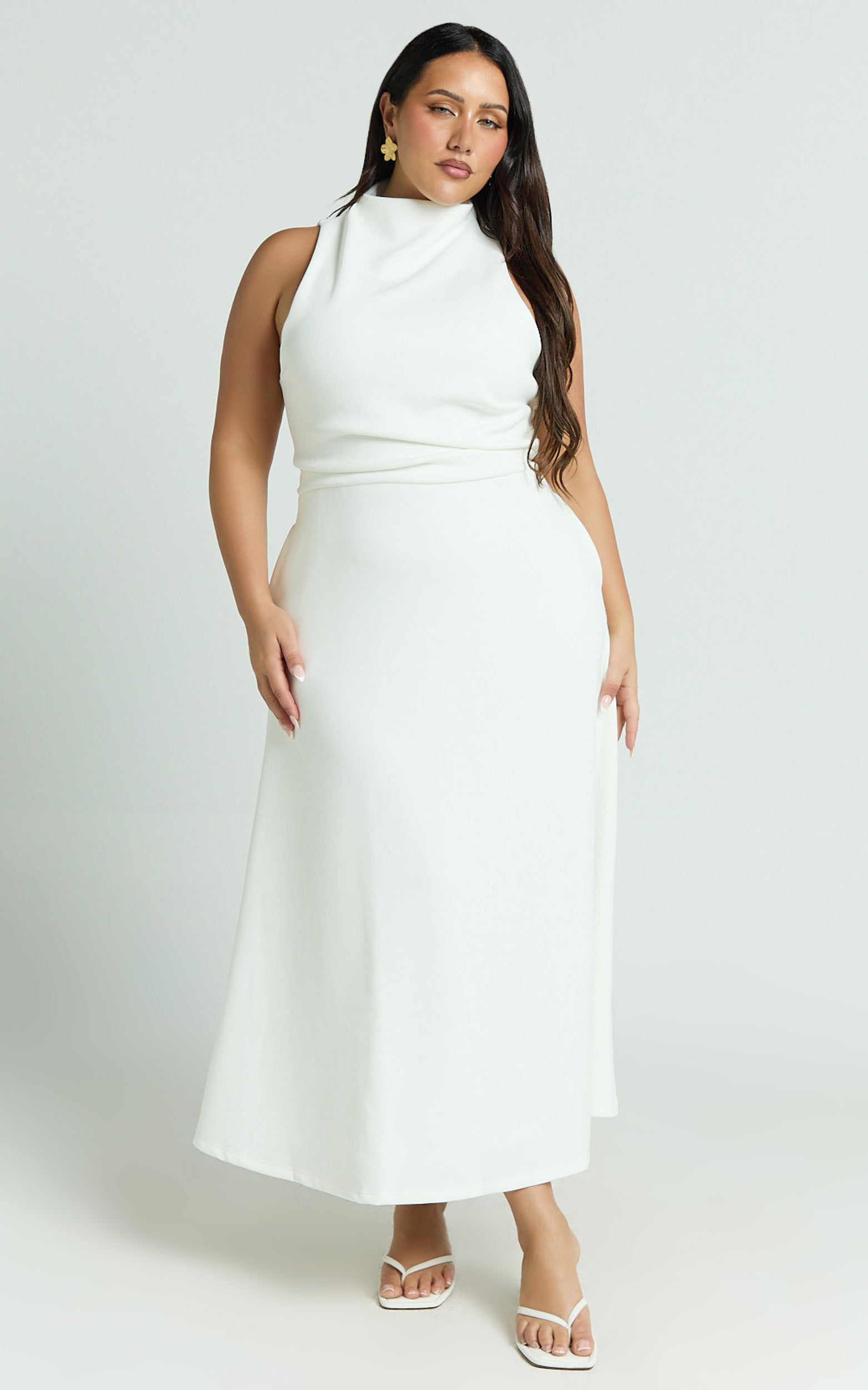 High Neck A Line Dress in Off White - Urban Luxe Apparel