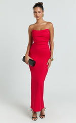 Scoop Neck Side Seam Tucks Fitted Dress in Red