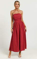 Strapless Ruched Dress in Red - Urban Luxe Apparel