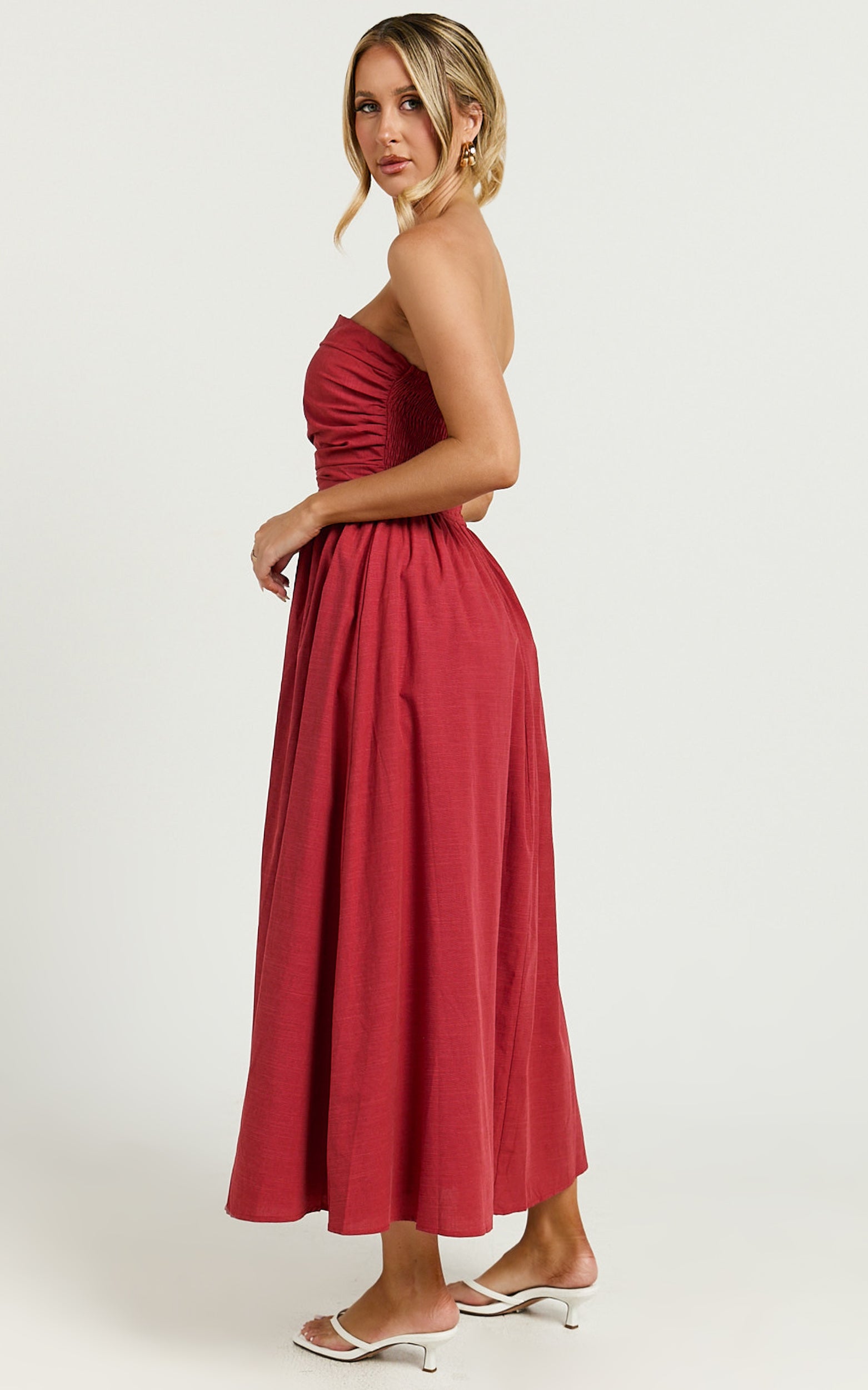 Strapless Ruched Dress in Red - Urban Luxe Apparel