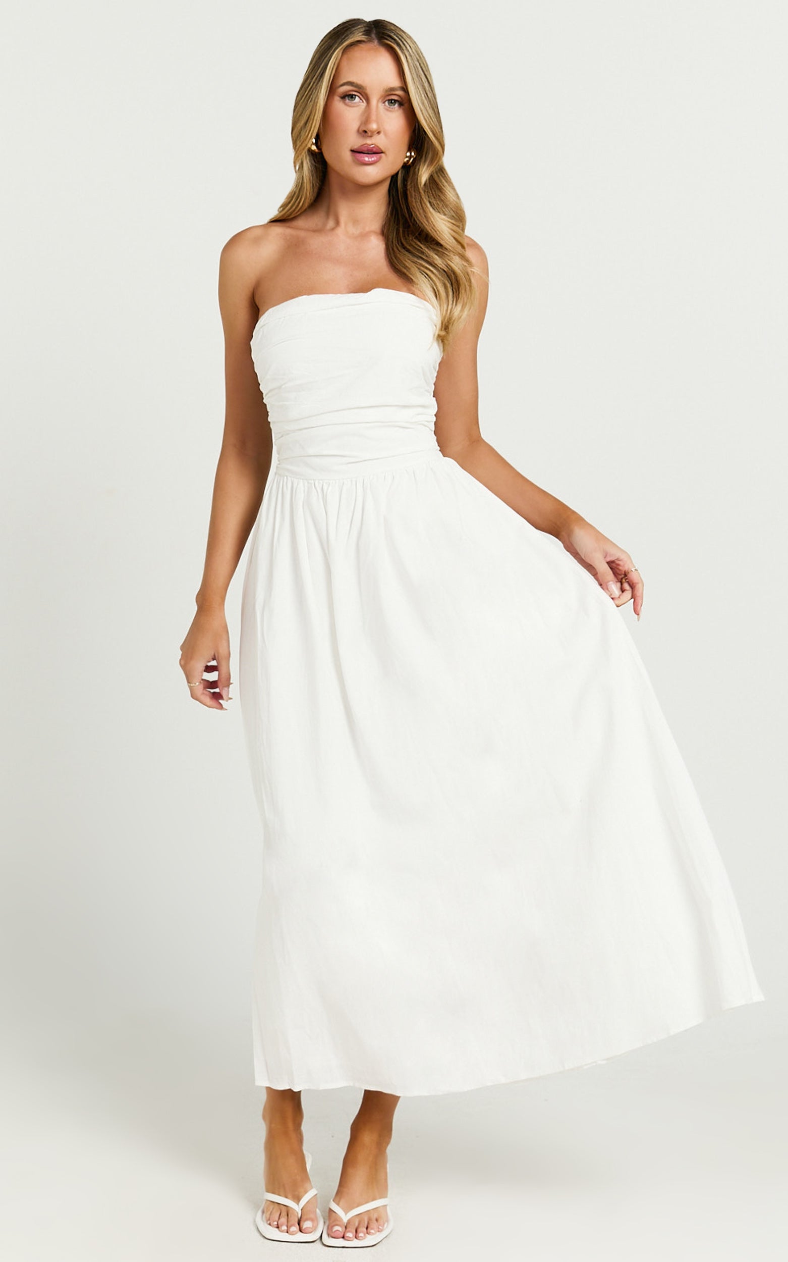 Strapless Ruched Dress in White - Urban Luxe Apparel