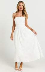 Strapless Ruched Dress in White - Urban Luxe Apparel