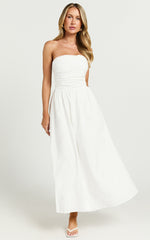 Strapless Ruched Dress in White - Urban Luxe Apparel