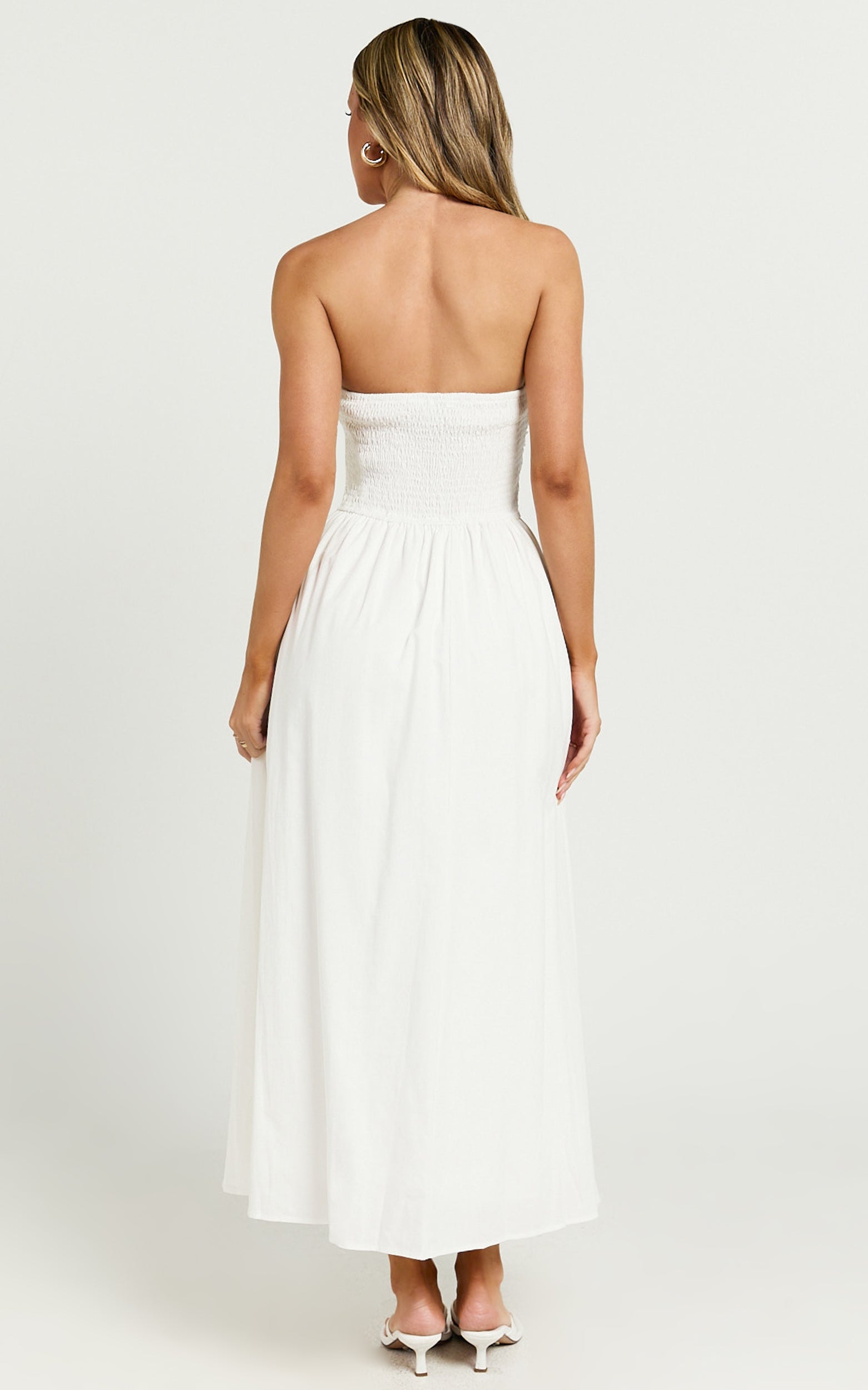 Strapless Ruched Dress in White - Urban Luxe Apparel