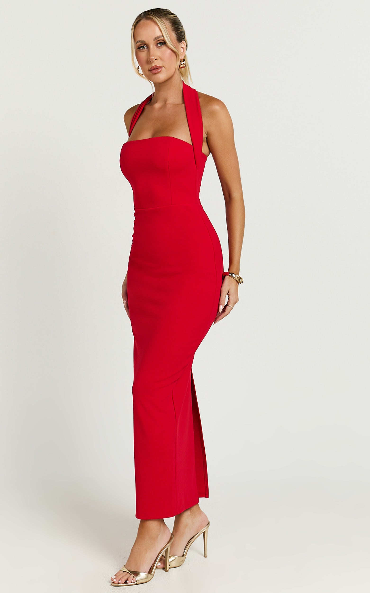 Halter Neck Column Dress in Red - Urban Luxe Apparel