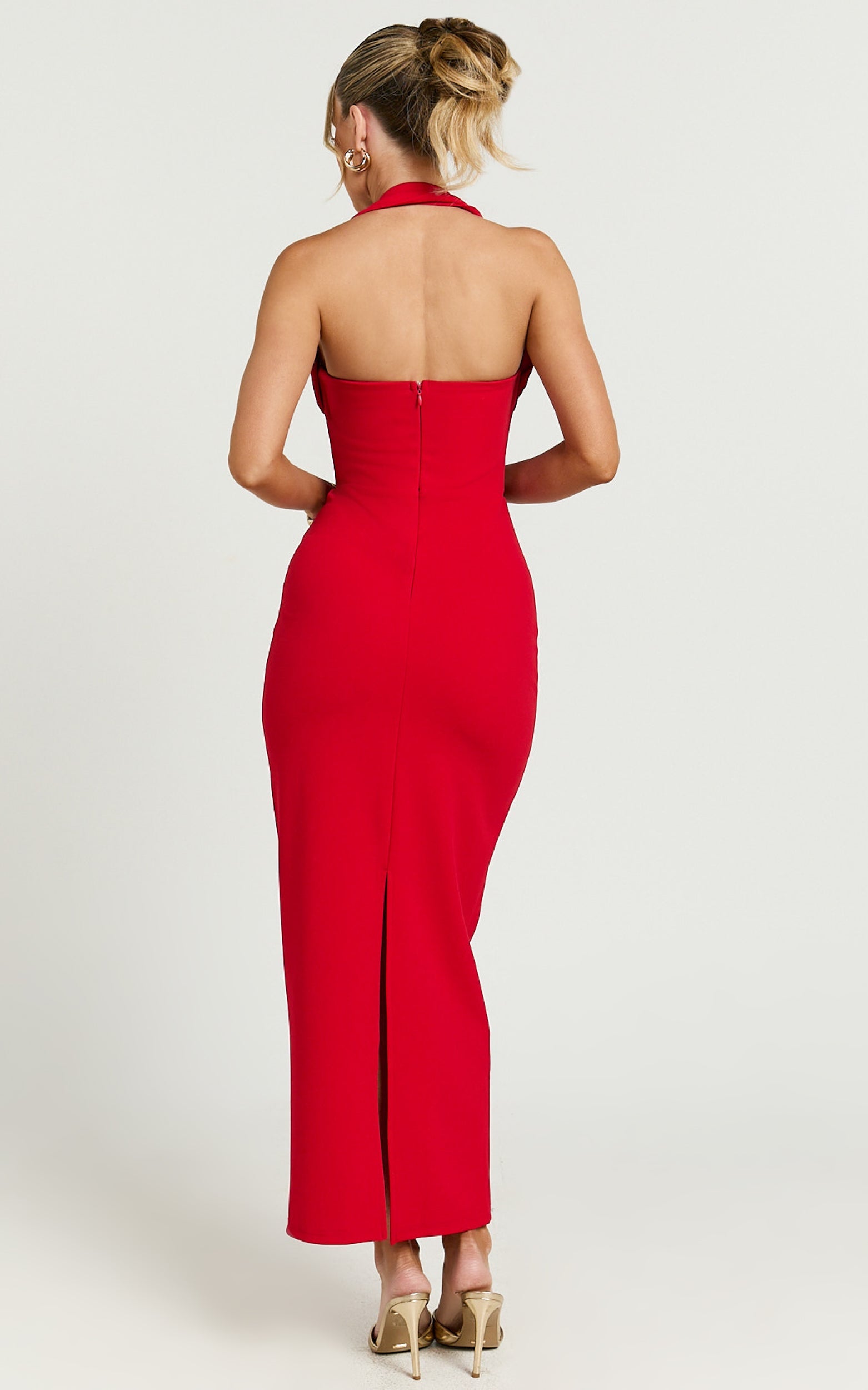Halter Neck Column Dress in Red - Urban Luxe Apparel