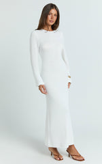Long Sleeve Scallop Edge Knitted Midi Dress in White - Urban Luxe Apparel