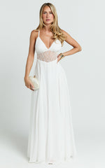 V Neck Low Back Fit And Flare Dress in White