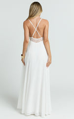 V Neck Low Back Fit And Flare Dress in White