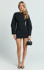 Boatneck Cocoon Sleeve Fitted Dress in Black - Urban Luxe Apparel