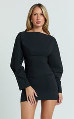 Boatneck Cocoon Sleeve Fitted Dress in Black - Urban Luxe Apparel